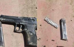 Collage photo of a firearm and magazine recovered by police officers.